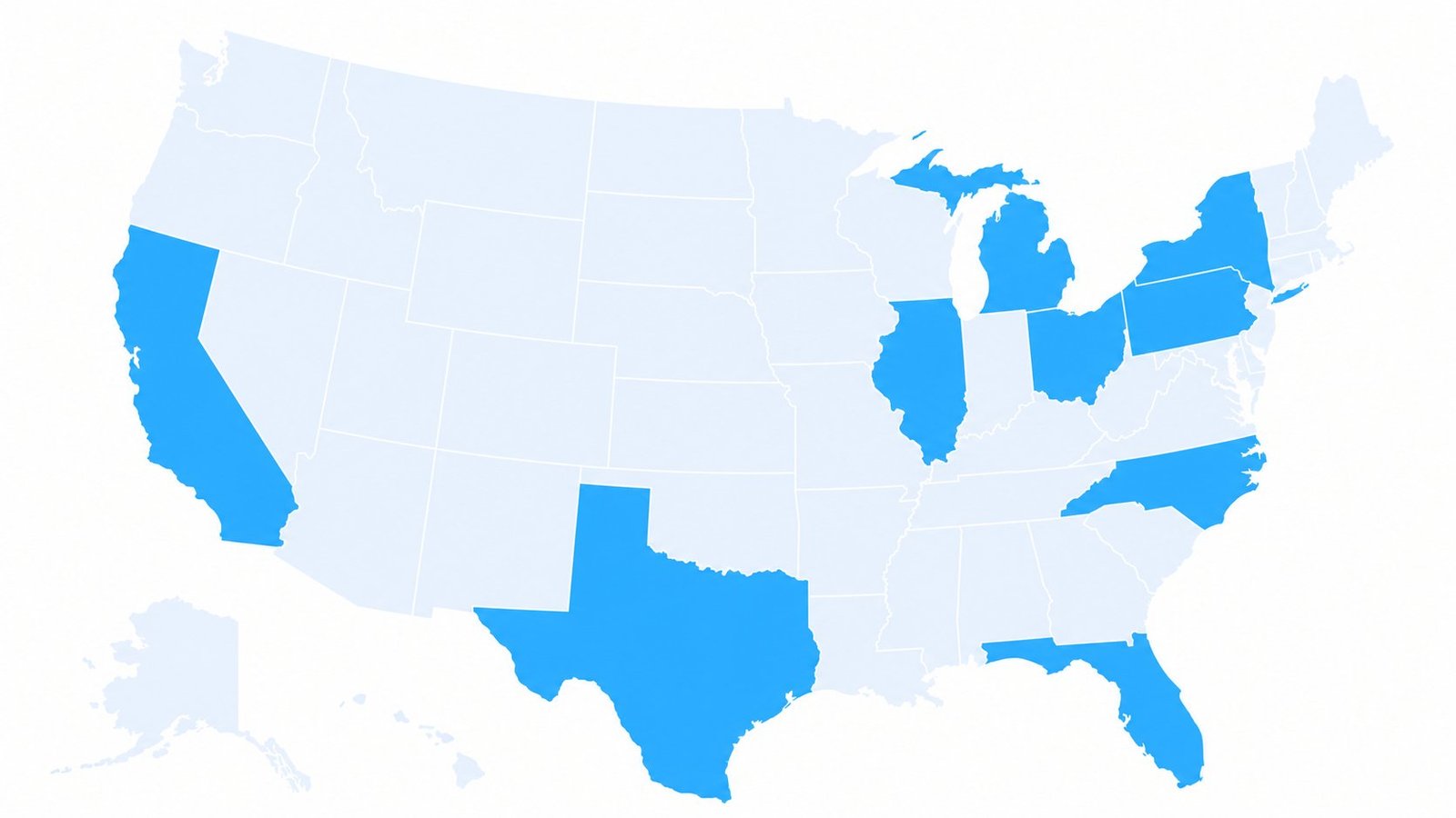 United States coverage map with highlighted markets